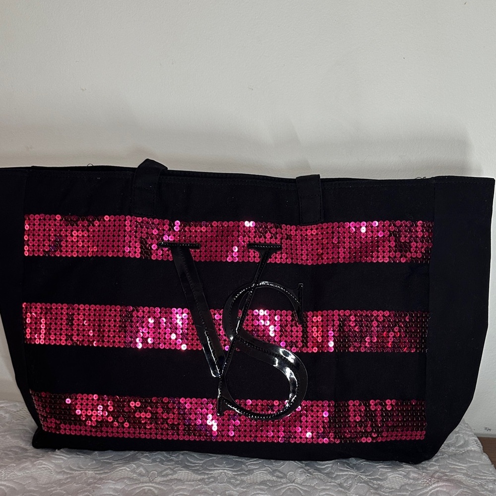Victoria's Secret sequin striped tote bag